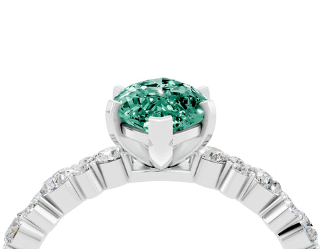 White gold Marquise Cut Green Sapphire Solitaire with Side Stones, Pave Band, Four-Prong Setting_40