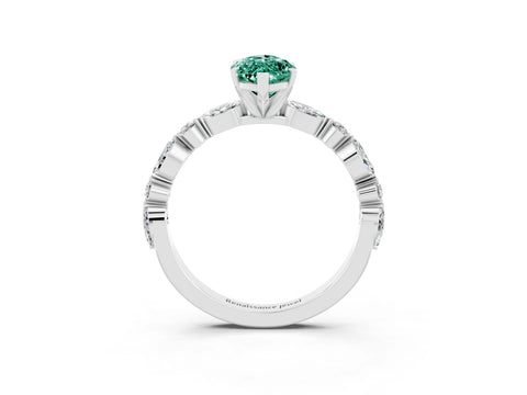 White gold Marquise Cut Green Sapphire Solitaire with Side Stones on a Pavé Band and Four-Prong Setting_3