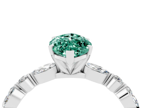 White gold Marquise Cut Green Sapphire Solitaire with Side Stones on a Pavé Band and Four-Prong Setting_4