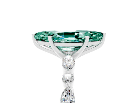 White gold Marquise Cut Green Sapphire Solitaire with Side Stones on a Pavé Band and Four-Prong Setting_5