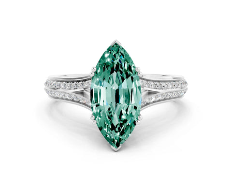 White gold Marquise Cut Green Sapphire Split Shank Engagement Ring with Pavé Band_12