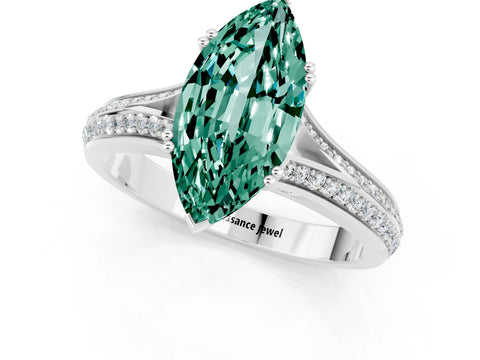 White gold Marquise Cut Green Sapphire Split Shank Engagement Ring with Pavé Band_13
