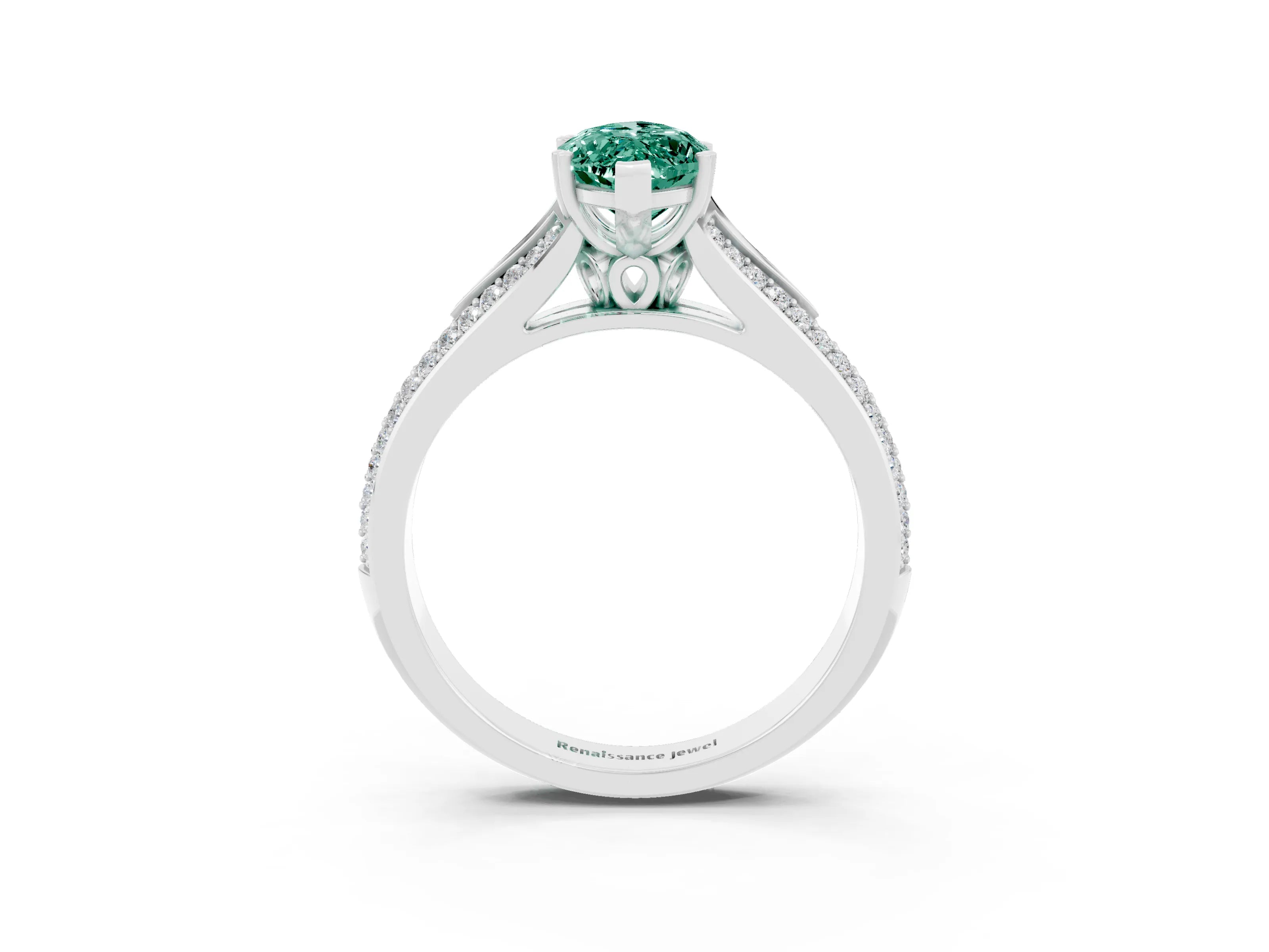 White gold Marquise Cut Green Sapphire Split Shank Engagement Ring with Pavé Band_15