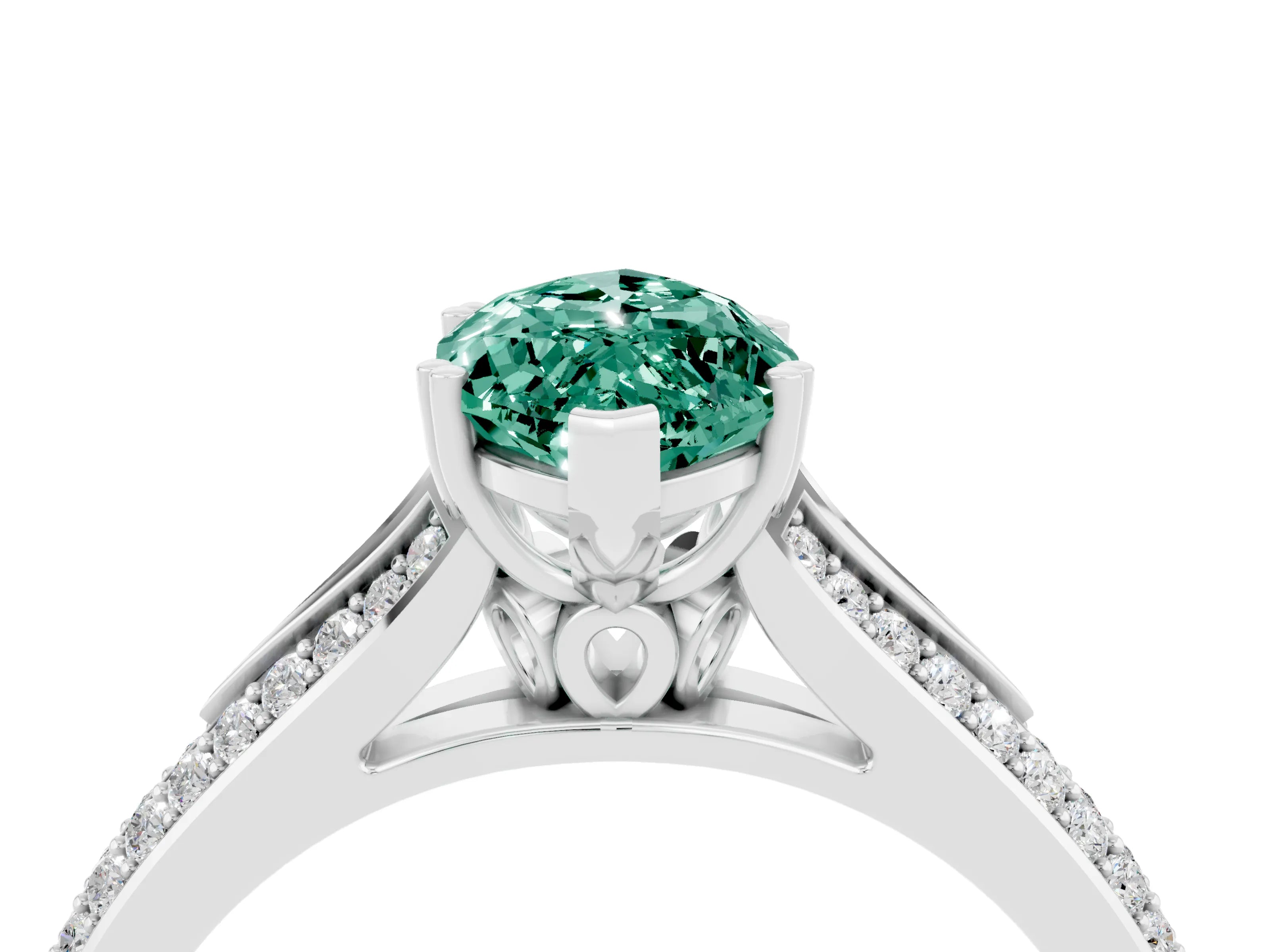 White gold Marquise Cut Green Sapphire Split Shank Engagement Ring with Pavé Band_16
