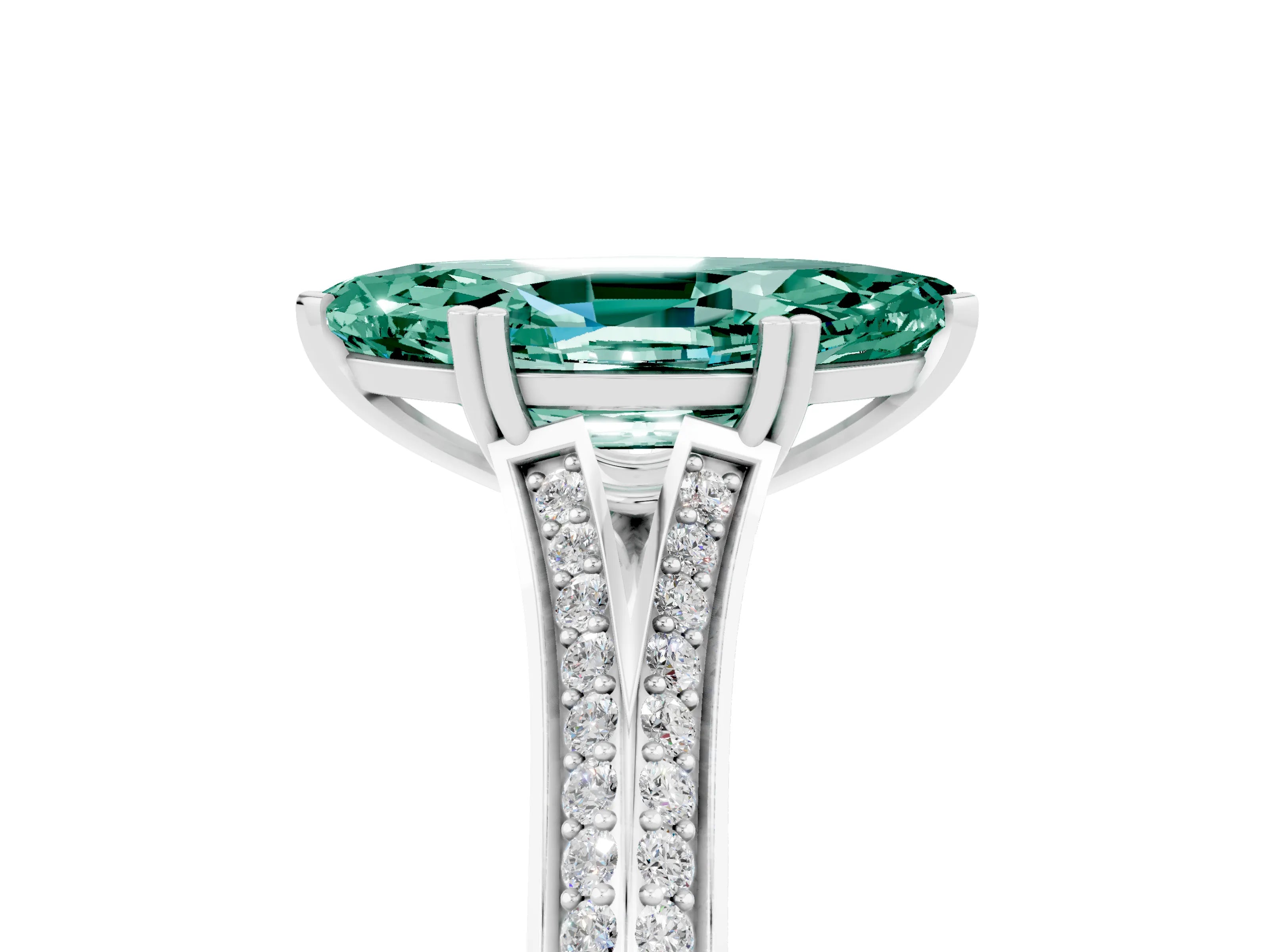 White gold Marquise Cut Green Sapphire Split Shank Engagement Ring with Pavé Band_17