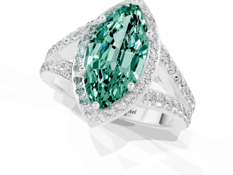White gold Marquise Cut Green Sapphire Split Shank Halo Ring with Four-Prong Setting_13