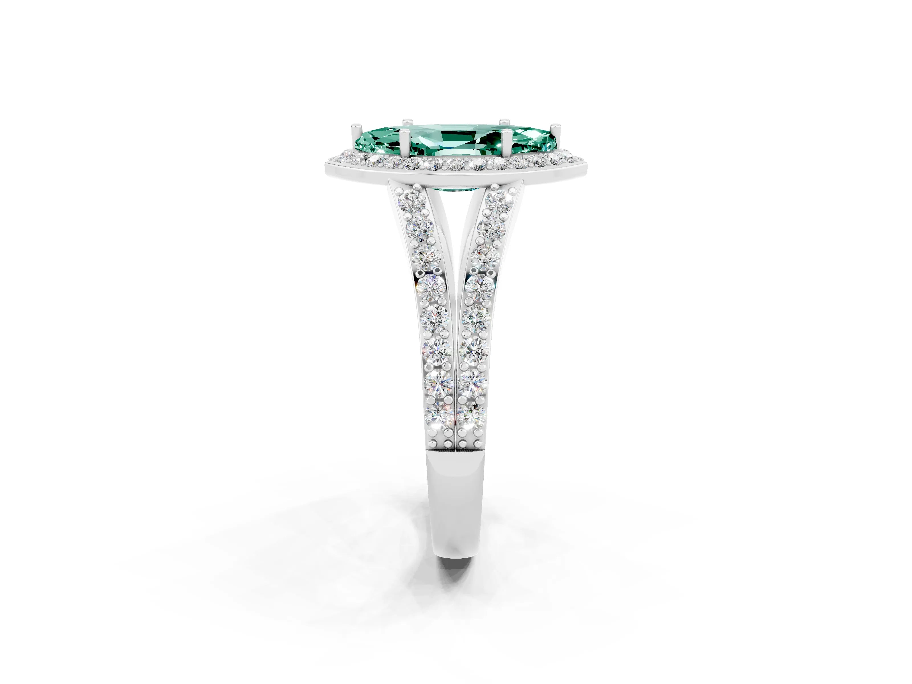 White gold Marquise Cut Green Sapphire Split Shank Halo Ring with Four-Prong Setting_14