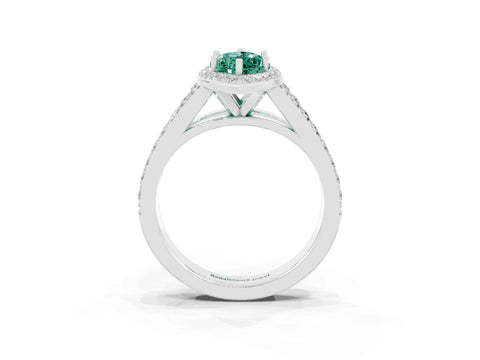 White gold Marquise Cut Green Sapphire Split Shank Halo Ring with Four-Prong Setting_15