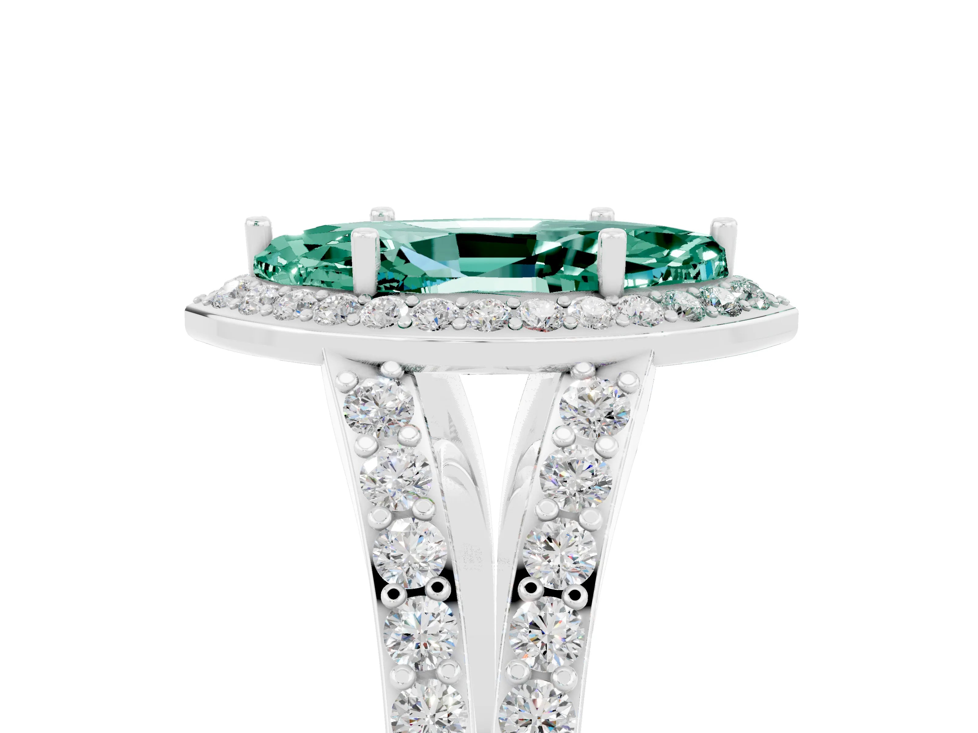 White gold Marquise Cut Green Sapphire Split Shank Halo Ring with Four-Prong Setting_17