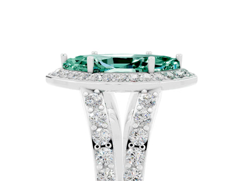 White gold Marquise Cut Green Sapphire Split Shank Halo Ring with Four-Prong Setting_17