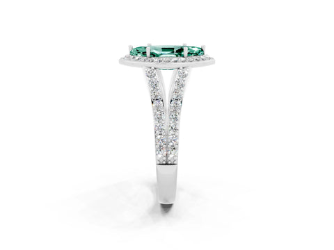 White gold Marquise Cut Green Sapphire Split Shank Halo Ring with Four-Prong Setting_26