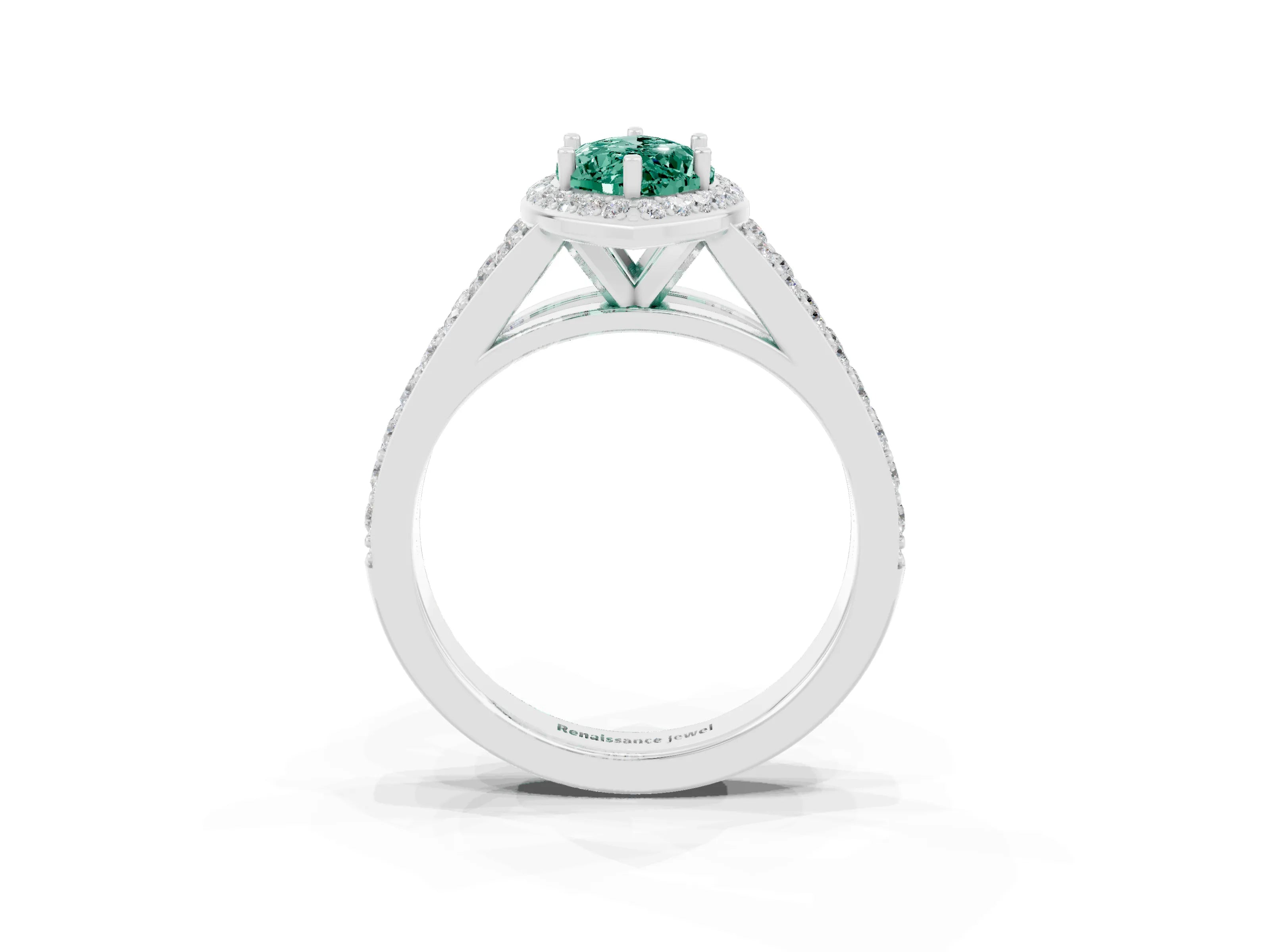 White gold Marquise Cut Green Sapphire Split Shank Halo Ring with Four-Prong Setting_27