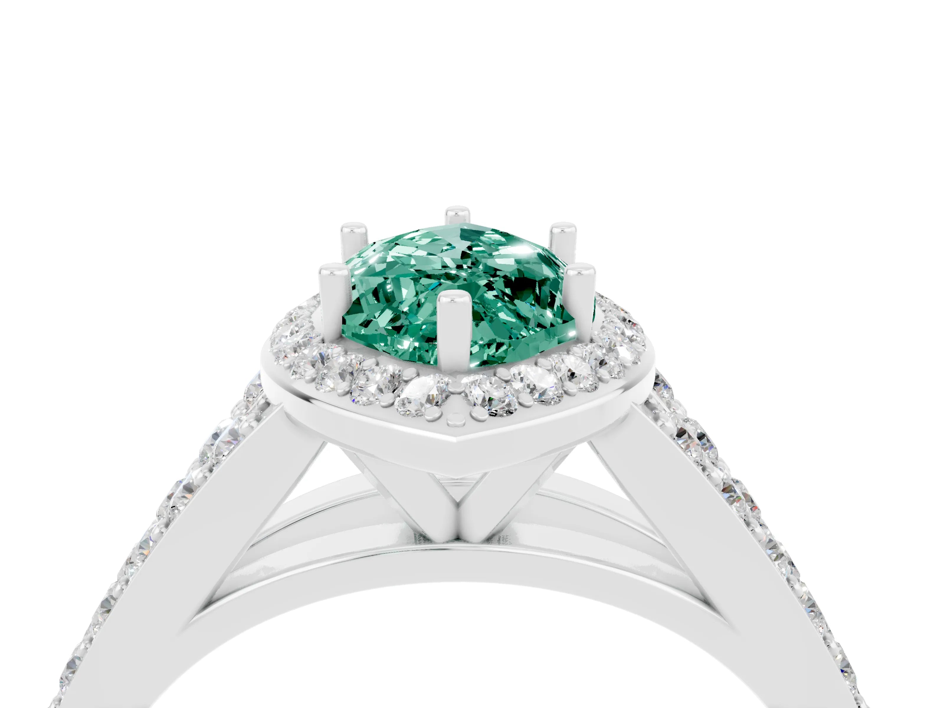 White gold Marquise Cut Green Sapphire Split Shank Halo Ring with Four-Prong Setting_28