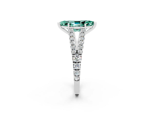 Silver Marquise Cut Green Sapphire Split Shank Pavé Engagement Ring with Four-Prong Setting