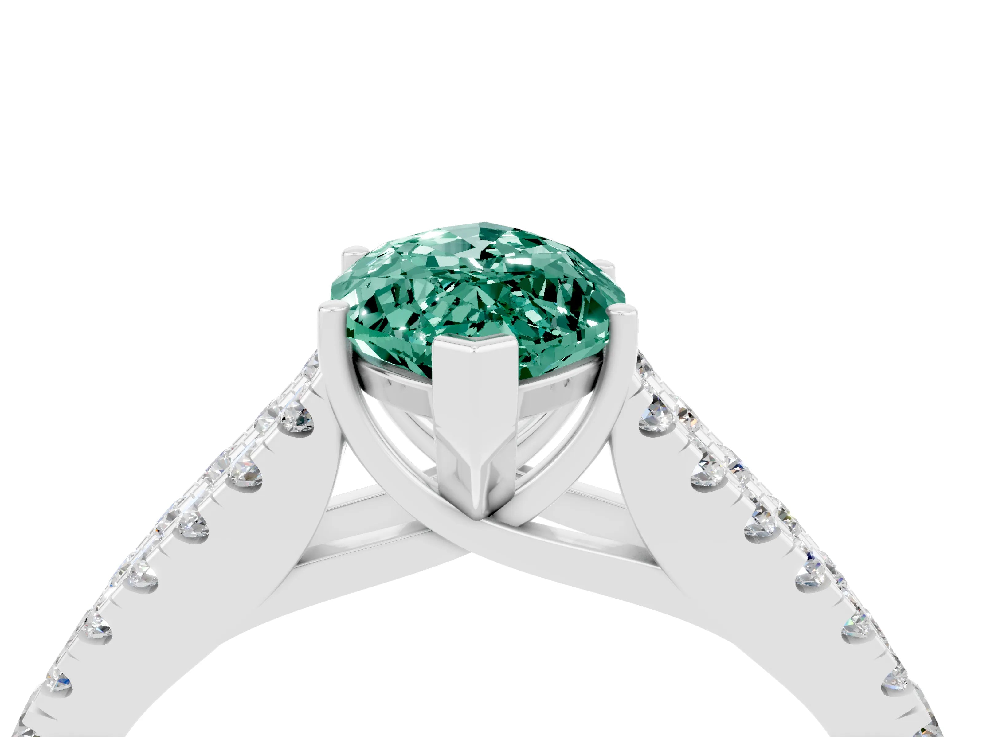 White gold Marquise Cut Green Sapphire Split Shank Pavé Engagement Ring with Four-Prong Setting_16