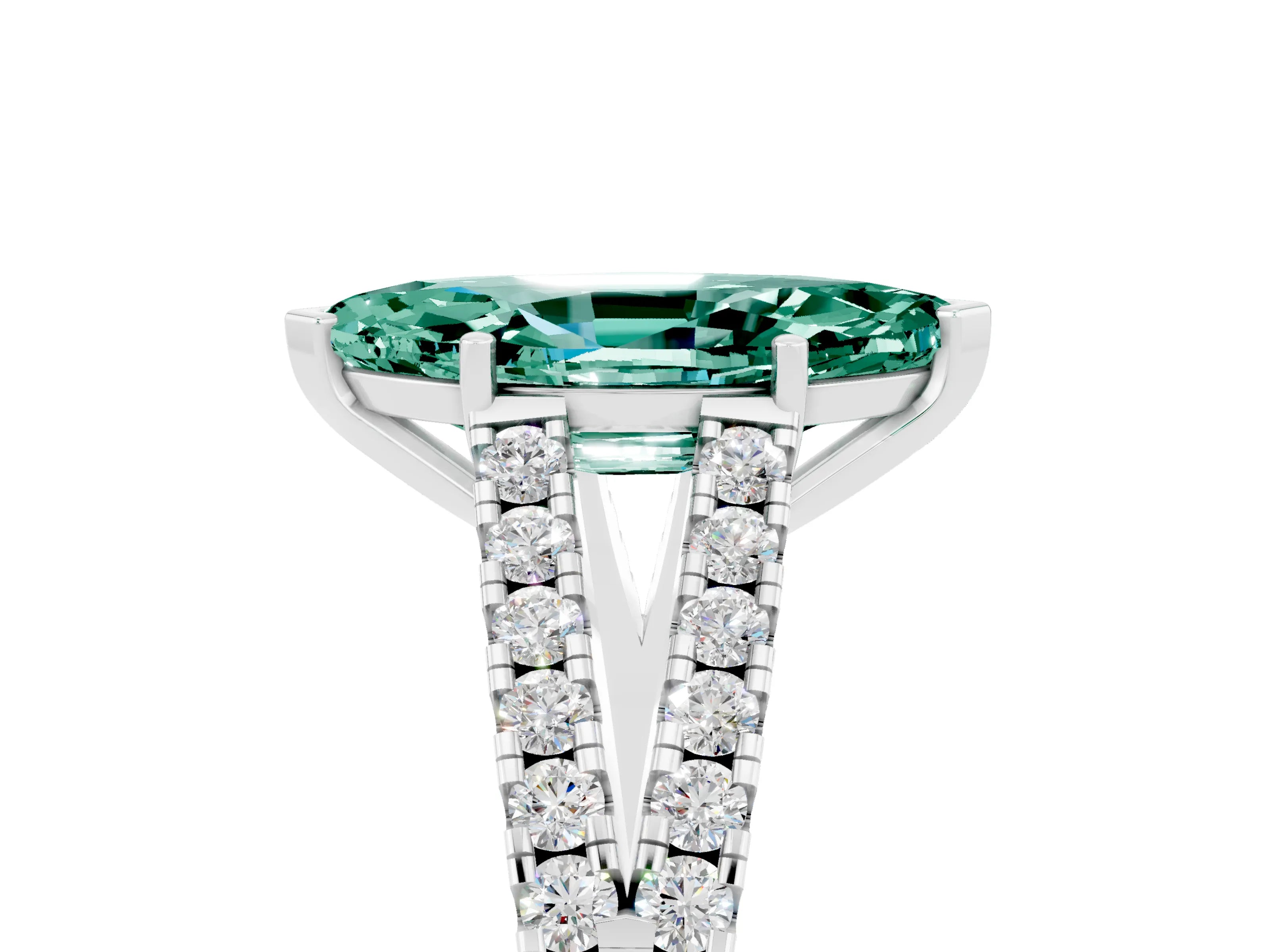 White gold Marquise Cut Green Sapphire Split Shank Pavé Engagement Ring with Four-Prong Setting_17