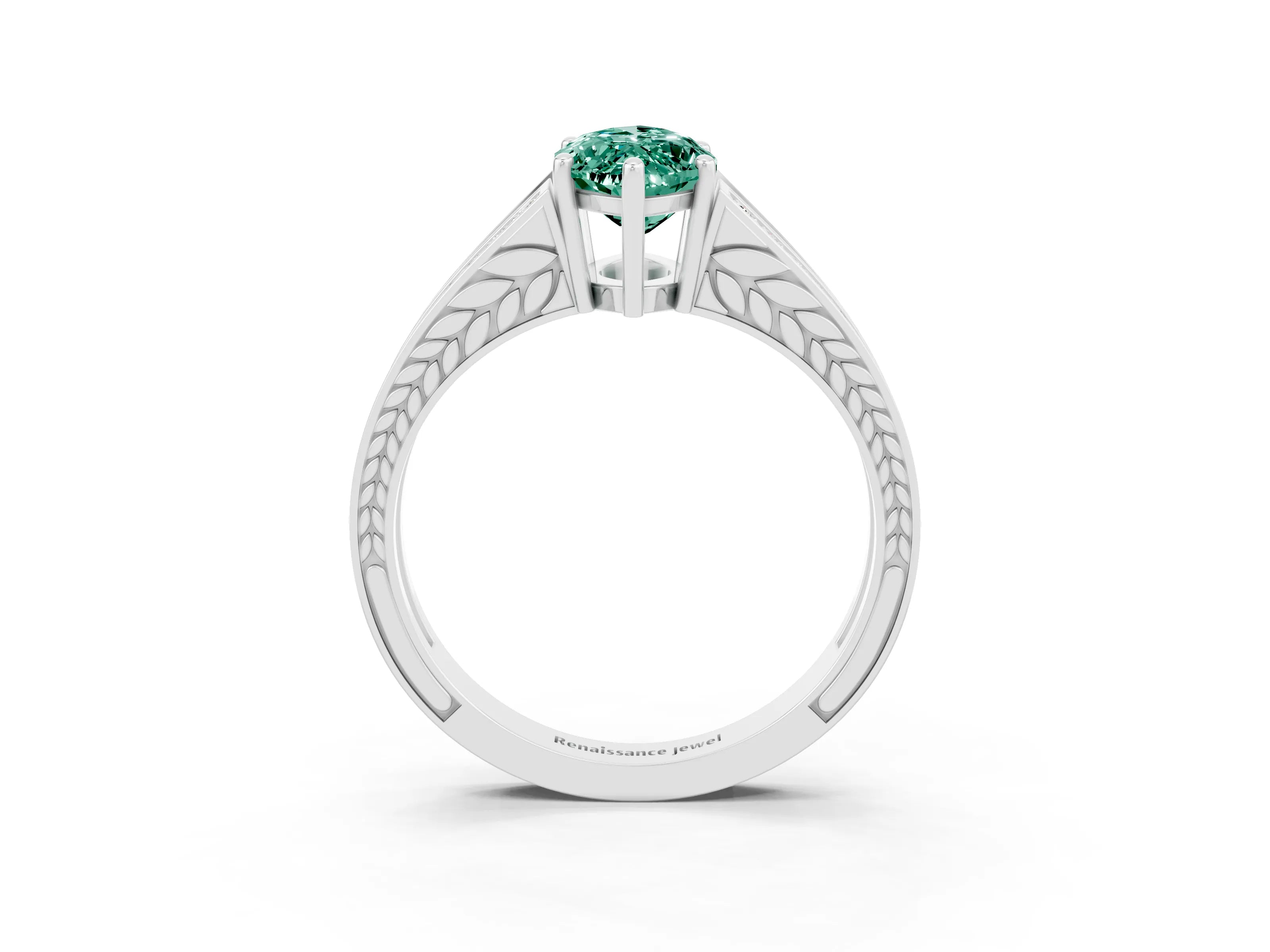 White gold Marquise Cut Green Sapphire Split Shank Ring with Pavé Band and Four-Prong Setting_3