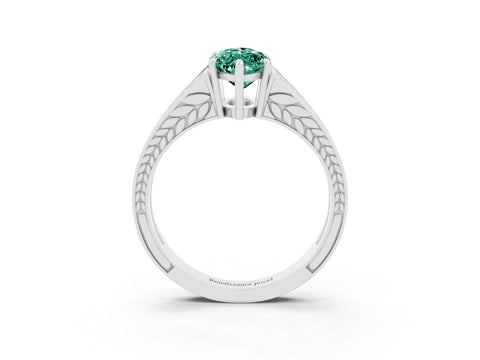 White gold Marquise Cut Green Sapphire Split Shank Ring with Pavé Band and Four-Prong Setting_3