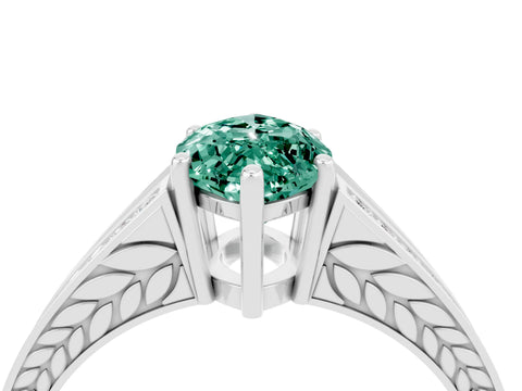 White gold Marquise Cut Green Sapphire Split Shank Ring with Pavé Band and Four-Prong Setting_4