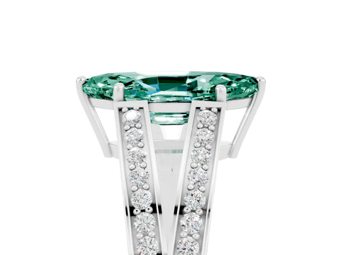 White gold Marquise Cut Green Sapphire Split Shank Ring with Pavé Band and Four-Prong Setting_5