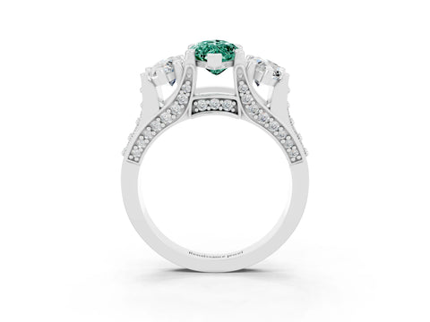White gold Marquise Cut Green Sapphire Three-Stone Ring with Channel Set Band and Four-Prong Setting_3