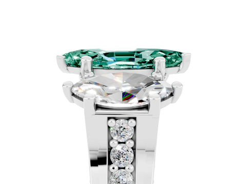 White gold Marquise Cut Green Sapphire Three-Stone Ring with Channel Set Band and Four-Prong Setting_5