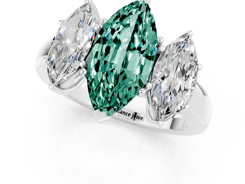 White gold Marquise Cut Green Sapphire Three-Stone Ring with Four-Prong Setting and Classic Band_1