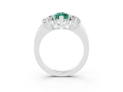 White gold Marquise Cut Green Sapphire Three-Stone Ring with Four-Prong Setting and Classic Band_3