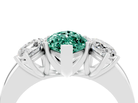White gold Marquise Cut Green Sapphire Three-Stone Ring with Four-Prong Setting and Classic Band_4