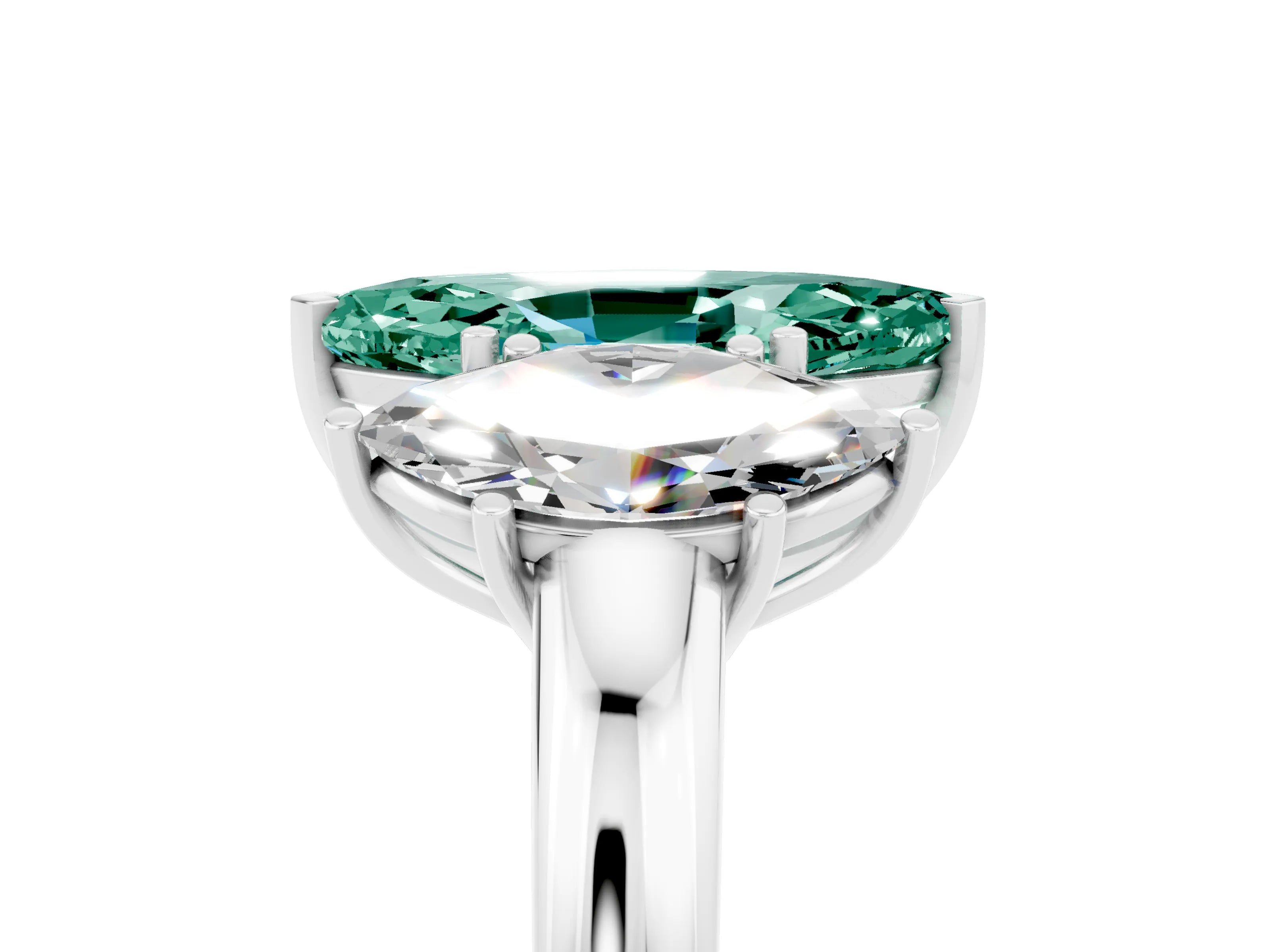 White gold Marquise Cut Green Sapphire Three-Stone Ring with Four-Prong Setting and Classic Band_5