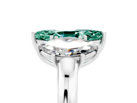 White gold Marquise Cut Green Sapphire Three-Stone Ring with Four-Prong Setting and Classic Band_5