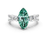 White gold Marquise Cut Green Sapphire Three-Stone Ring with Pavé Split Shank and Four-Prong Setting_12