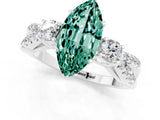 White gold Marquise Cut Green Sapphire Three-Stone Ring with Pavé Split Shank and Four-Prong Setting_13