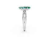 White gold Marquise Cut Green Sapphire Three-Stone Ring with Pavé Split Shank and Four-Prong Setting_14