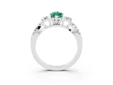 White gold Marquise Cut Green Sapphire Three-Stone Ring with Pavé Split Shank and Four-Prong Setting_15