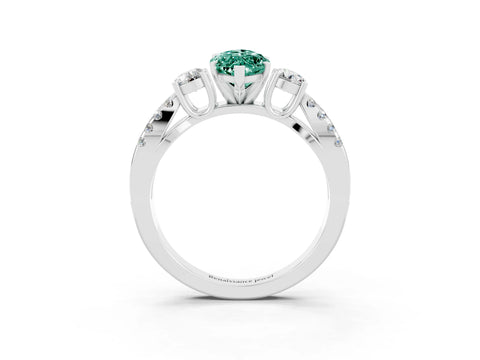 White gold Marquise Cut Green Sapphire Three-Stone Ring with Pavé Split Shank and Four-Prong Setting_15