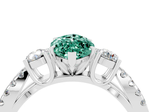 White gold Marquise Cut Green Sapphire Three-Stone Ring with Pavé Split Shank and Four-Prong Setting_16