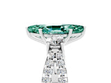 White gold Marquise Cut Green Sapphire Three-Stone Ring with Pavé Split Shank and Four-Prong Setting_17