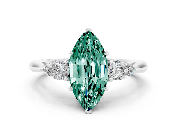 White gold Marquise Cut Green Sapphire Three-Stone Ring with Pear  Side Stones and Prong Setting