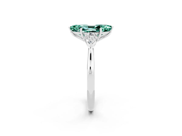 Platinum Marquise Cut Green Sapphire Three-Stone Ring with Pear  Side Stones and Prong Setting