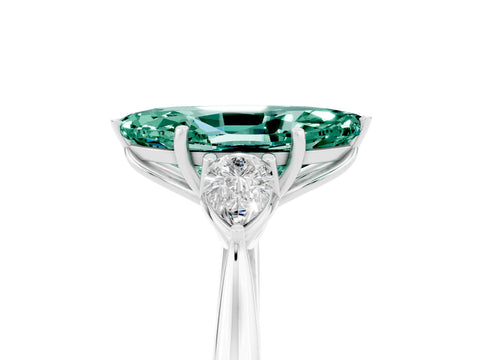 White gold Marquise Cut Green Sapphire Three-Stone Ring with Pear Side Stones and Four-Prong Setting_17