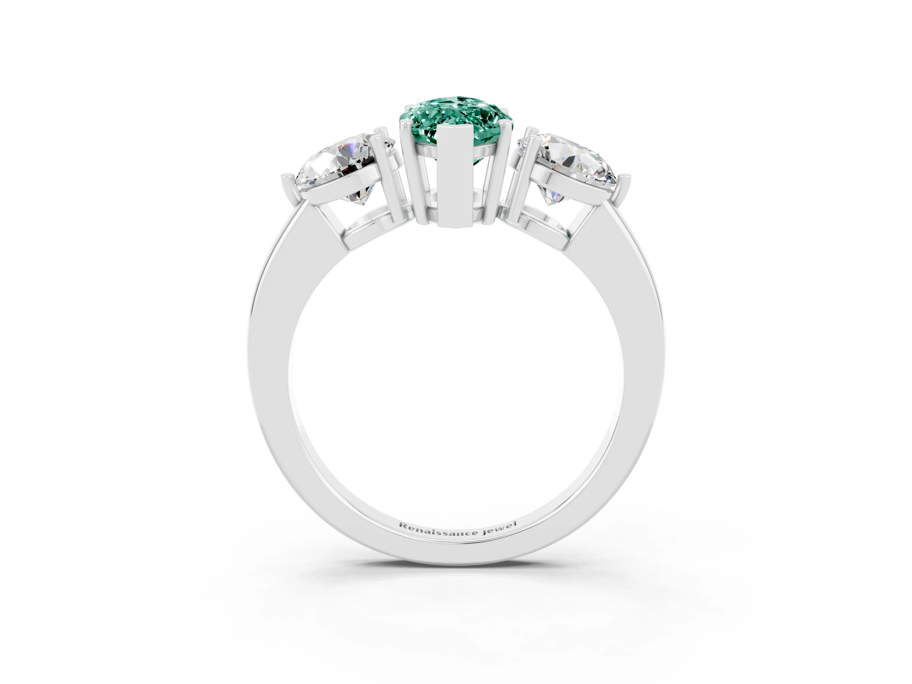 White gold Marquise Cut Green Sapphire Three-Stone Ring with Prong Setting and Classic Band_3
