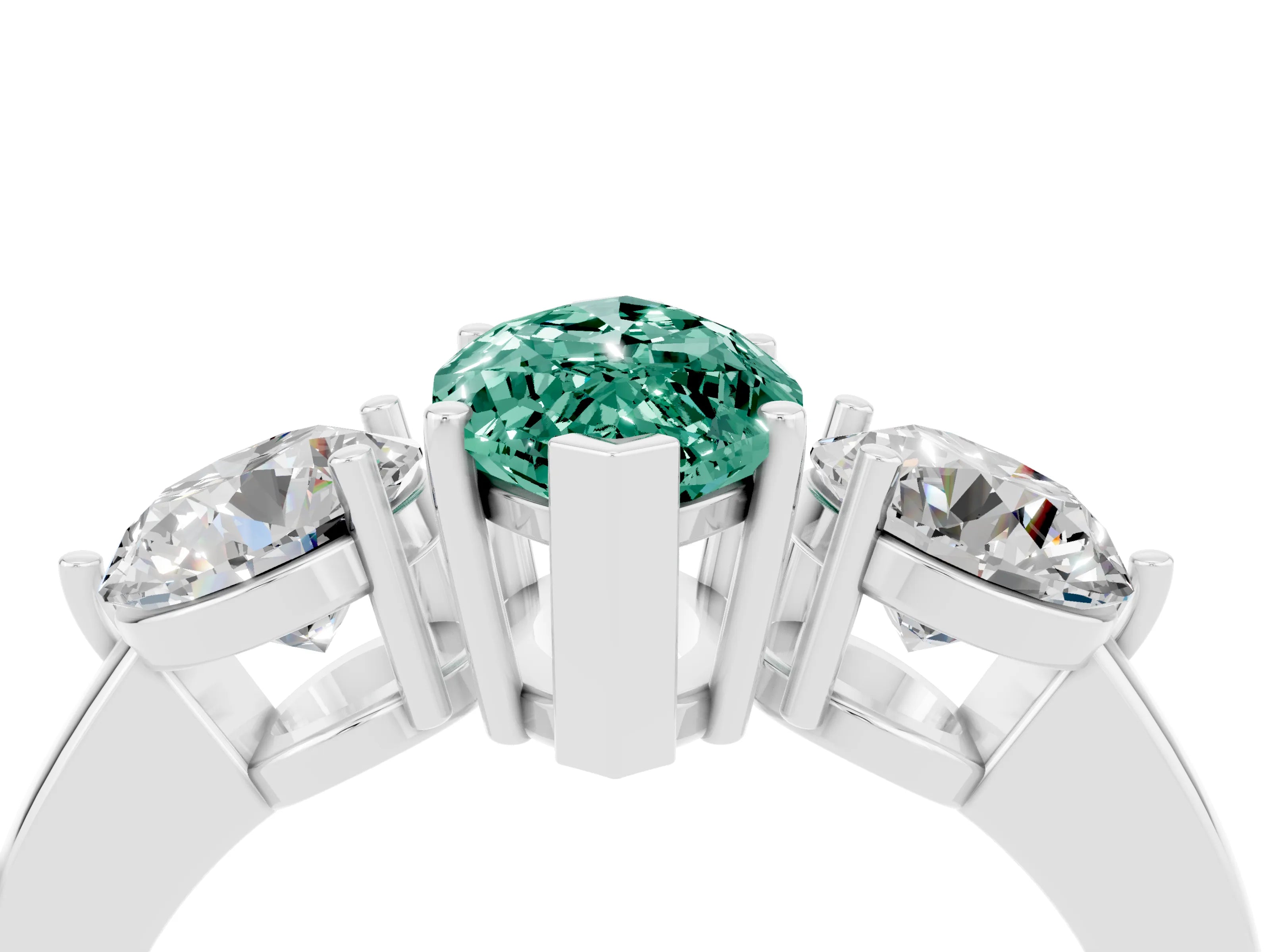 White gold Marquise Cut Green Sapphire Three-Stone Ring with Prong Setting and Classic Band_4