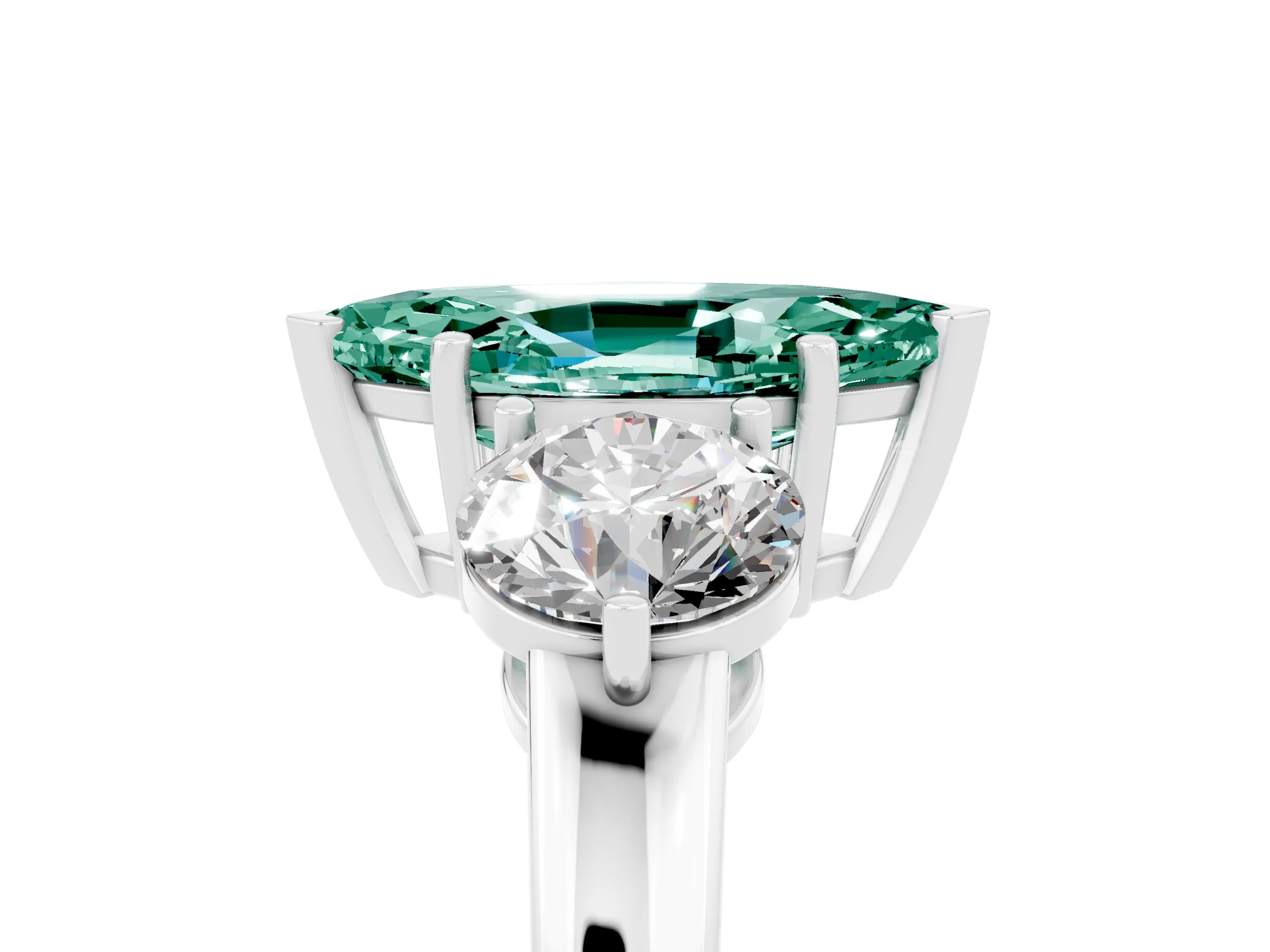 White gold Marquise Cut Green Sapphire Three-Stone Ring with Prong Setting and Classic Band_5