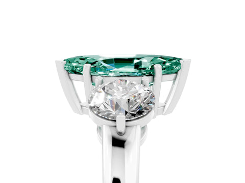 White gold Marquise Cut Green Sapphire Three-Stone Ring with Prong Setting and Classic Band_5