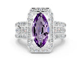 White gold Marquise Cut Halo Amethyst Ring with Round  Split Shank and Prong Setting_12