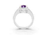 White gold Marquise Cut Halo Amethyst Ring with Round  Split Shank and Prong Setting_15