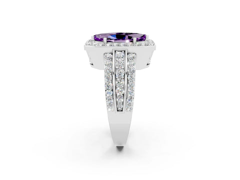 White gold Marquise Cut Halo Amethyst Ring with Split Shank and Four-Prong Setting_2
