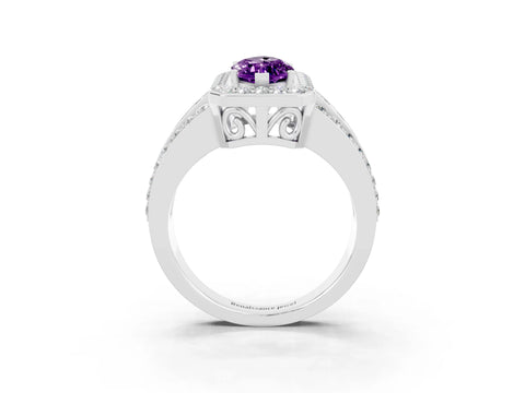 White gold Marquise Cut Halo Amethyst Ring with Split Shank and Four-Prong Setting_3