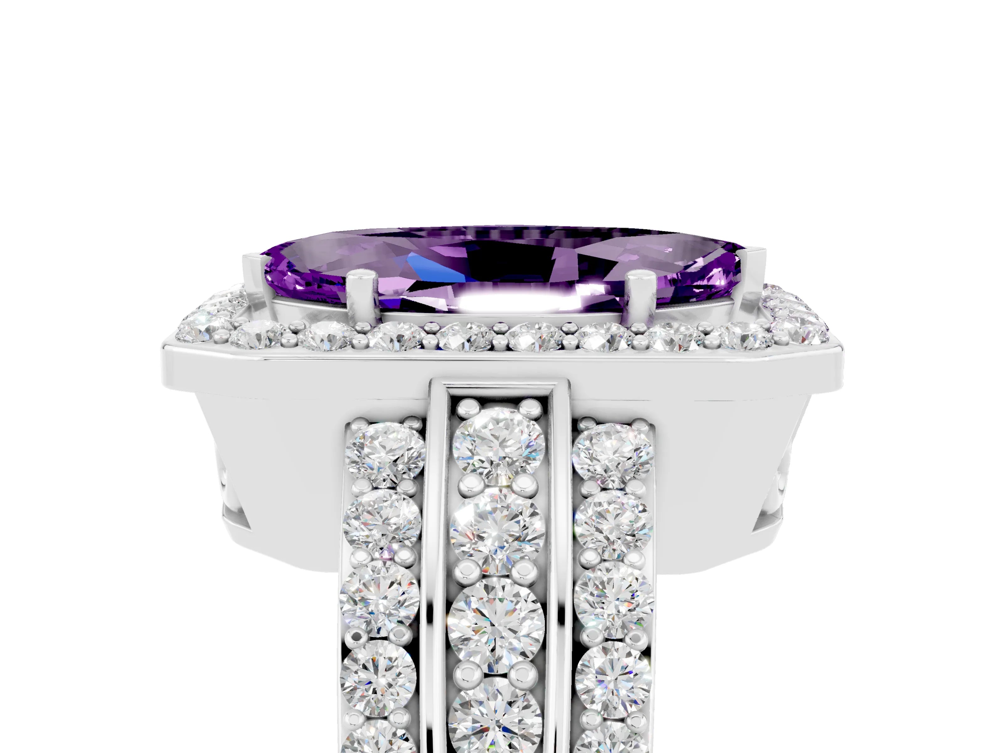 White gold Marquise Cut Halo Amethyst Ring with Split Shank and Four-Prong Setting_5